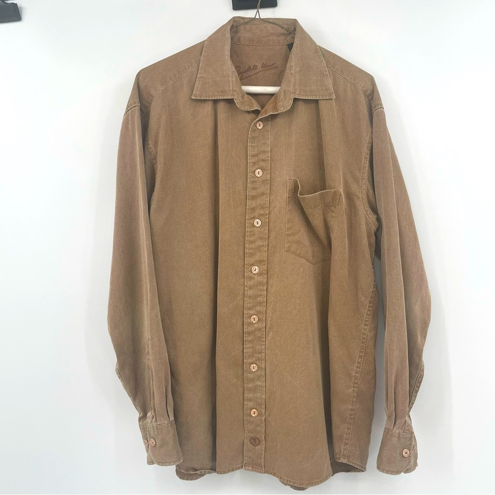 Bugatchi Uowo Long Sleeve Button Down Shirt Brown Sz. Medium